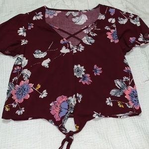 Maroon Crop Top tied shirt
